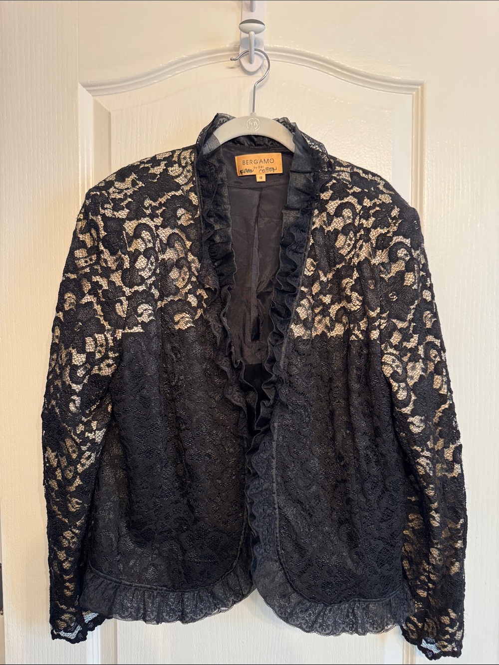 Vintage Bergamo Lace Ruffled Jacket 18 Black